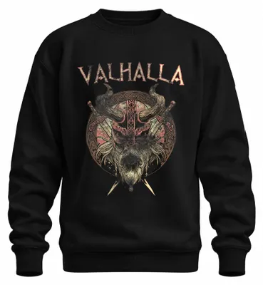 Immagine prodotto di Valhalla Viking Helmet Swords Runic Circle Norse Mythology Unisex Felpa Pullover, Nero, XL