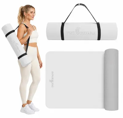 Produktbild von Yogamatte Sportmatte 183x61x1 cm leicht dicke und rutschfeste Fitnessmatte TPE-Schaum Gymnastikmatte mit Tragegurt Grau