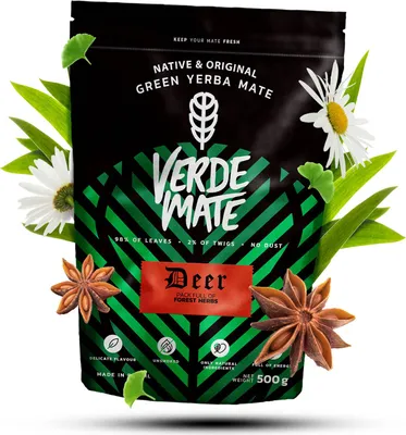 Obrázek produktu pro Verde Mate – čaj Yerba Mate Deer 500 g – silné lístky 5 mm, sušené na vzduchu – s rozmarýnem a ginkgem – síla bylin – Yerba Mate z Brazílie