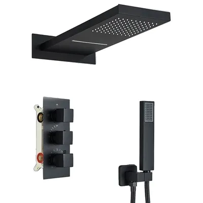 Produktbild von Duscharmatur-Set, thermostatische Steuerung, Wandmontage, Mattschwarz