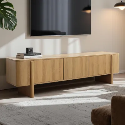 Produktbild von TV Schrank Holz mit 3 Türen, Eichenfarben, Holzoptik, B160 x T40 x H50 cm