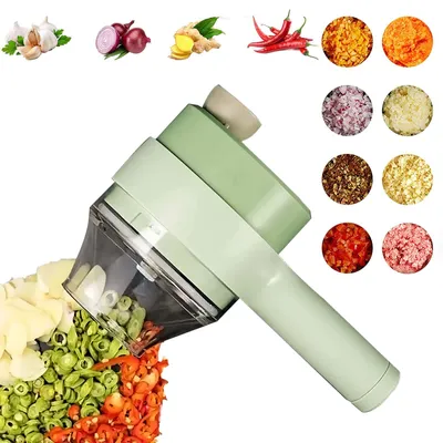Imagen del producto de Juego de picador de verduras eléctrico, 4 en 1, triturador de alimentos y verduras portátil multifunción