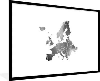 Produktbild von MuchoWow® Gerahmtes Poster Europa-Karte in Aquarell - schwarz und weiß 90x60 cm - Poster mit Schwarzem Bilderrahmen Wandposter Rahmen Foto Bilder - Wanddekoration - Fotos