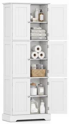 Zdjęcie produktu dla Wysoka szafka COSTWAY z 6 drzwiami, o wymiarach 60 x 30 x 160 cm, szafka kuchenna z 3 szafkami i regulowanymi półkami, idealna do łazienki, salonu, jadalni i biura