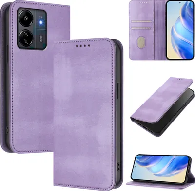 Produktbild von Handyhülle für Xiaomi Redmi 13C/Poco C65/Poco M6 5G, Vintage Leder RFID Schutz Kartenfach Standfunktion Magnetische Klapphülle Violett
