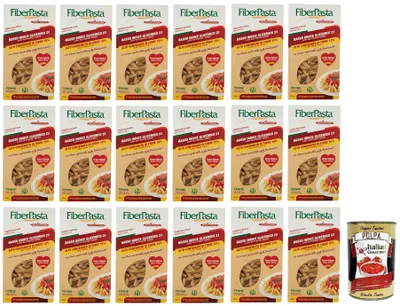 Produktbild von 18x FiberPasta Penne Hartweizengrieß Pasta mit 15% Ballaststoffen,niedriger glykämischer Index,Italienischer Weizen,250g + Italian Gourmet Polpa di Pomodoro 400g Dose