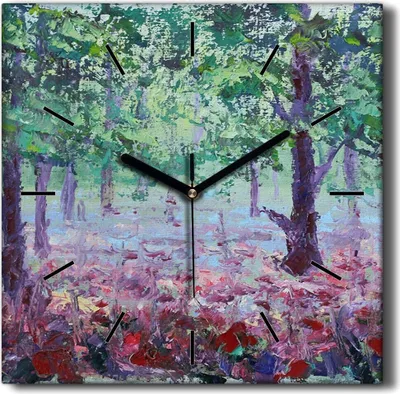 Produktbild von Coloray Hodiny Unikátní 30x30 cm  Tiché hodiny Pro obývací pokoj a kuchyň Nástěnné hodiny Plátno Černé ručičky hodin - Lesní květiny mák květiny