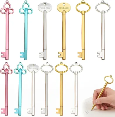 Productafbeelding van Gelpennen in sleutelvorm - Set van 12 - 6 vintage stijlen - Creatieve Kawaii-pennen voor school en kantoor