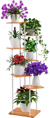 Immagine prodotto di Scaffale per piante in legno a 7 ripiani, 130 cm, a più livelli, per interni/esterni, bianco
