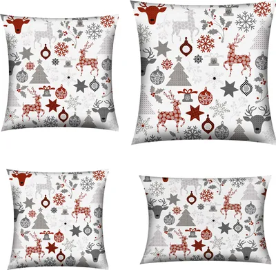 Produktbild von WEIHNACHTSBETTWÄSCHE 4-Set Weihnachts-Kissenbezüge 40x40cm, 30x50cm, 45x45cm, 50x50cm MUSTER: RENTIERE
