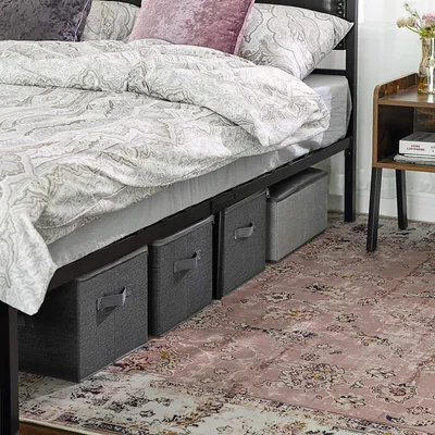 Immagine prodotto di Contenitori Rootz – Set da 3 – Coperchio – Pieghevoli – Tessuto – Manici – Grigio – 40 x 30 x 25 cm