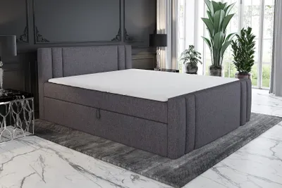 Produktbild von Boxspringbett LING 160x200 mit 2 Bettkästen, Bonell-Matratze und Topper. Farbe: Dunkelgrau.