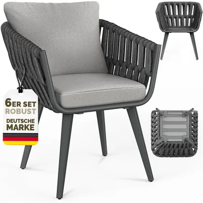 Immagine prodotto di Set di 6 sedie da giardino tillvex® resistenti alle intemperie con braccioli | Sedie da esterno con portata fino a 160 kg | Sedie da giardino resistenti ai raggi UV | Sedie da terrazza, poltrone, mobili da giardino per terrazza, balcone e giardino
