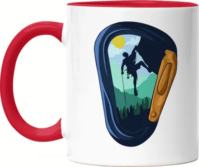 Produktbild von Klettern Tasse Rot Kletterer Berge Hügel Felsen Gipfel Höhe Sport Kletterschuhe Bouldern Steil Freizeit Hobbie