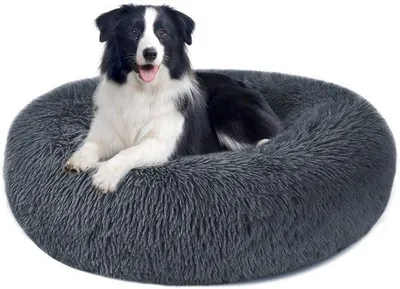 Obrázek produktu pro Pelíšek pro kočky nebo psy z měkkého plyše, ve tvaru donutu, pratelný, velikost XL, 70 cm, tmavě šedý