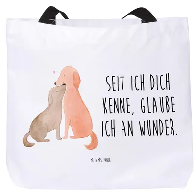 Produktbild von Mr. & Mrs. Panda Stoffbeutel Hunde Liebe - Weiß - Geschenk, Hundemotiv, Pandatasche, Tote Bag, Laptoptasche, Glaube, Einkaufstasche, Kuscheln, Strandtasche, Herz, Hund