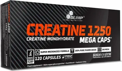 Zdjęcie produktu dla Olimp Nutrition Creatine 1250, Tabletka, 89,3% micronized creatine monohydrate, bulking agent – microcrystalline cellulose, anti-caking..., take 3 capsules a day during training on competition days or at the same time during non-training...