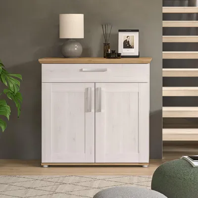 Produktbild von Flur Schuhschrank mit 95 cm Breite in Lärche & Eiche im Landhaus-Stil, 1 Schublade & 2 Türen - VISOKO-158