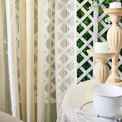 Produktbild von Boho Vorhänge 2er Set Beige Vintage Stricken Gardinen Transparent Vorhang für Wohnzimmer Schlafzimmer, B140xH250cm