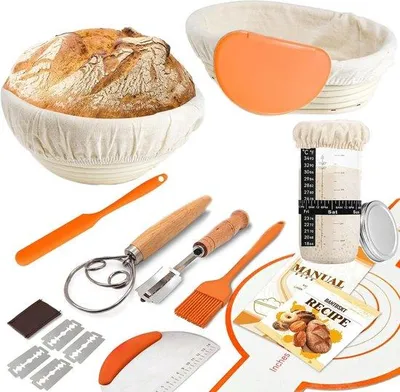 Produktbild von Brotback-Set, 10-teilig – Inklusive Gärkörben und Fermentationsgefäß – Komplettes Backset für Hobbybäcker