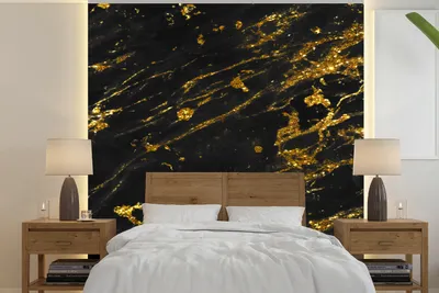 Produktbild von MuchoWow® Fototapete für Wohnzimmer oder Schlafzimmer Wandtapete Vinyl Motivtapete Marmor - Schwarz - Gold - 300x300 cm - Wanddekoration