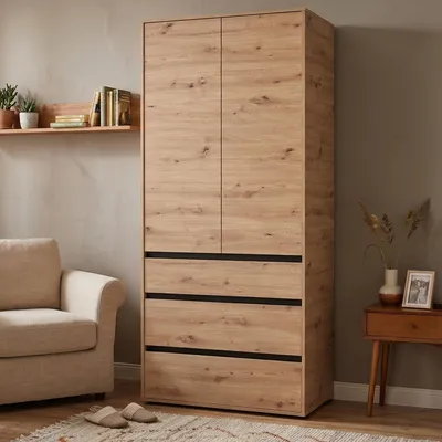 Produktbild von Vimercatii - Kleiderschrank 2 Türen, 93x211h cm Eichennoten, Garderobe