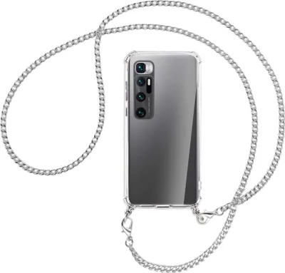 Produktbild von Handykette Backcover-Schutzhülle mit Band (Metall silberfarben) für Xiaomi Mi 10 Ultra - silberfarbene Kette