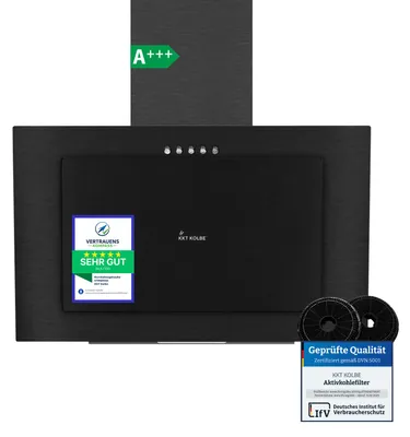 Produktbild von KKT KOLBE Dunstabzugshaube 60 cm Umluft Abluft Kopffrei Wandhaube Schwarz Glas LED-Beleuchtung VTH6004S