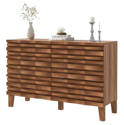 Image de Commode - Meuble de rangement - Meuble de chambre - Table de chevet - 6 tiroirs - Design en bois sculpté