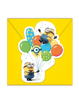 Produktbild von 6 Minions Ballon Party Einladungskarten 9x14cm