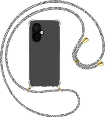 Produktbild von Handykette Backcover-Schutzhülle mit Band (Metall goldfarben) für OnePlus Nord CE 3 5G (6.7'') - weiß/grau kariert