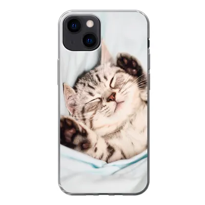 Produktbild von MuchoWow® Handyhülle Schutzhülle Hülle für iPhone 13 Kätzchen - Lustig - Bett - Kinder - Jungen - Mädchen - Kinder Silikon Softcase Handy Hülle - Karteninhaber
