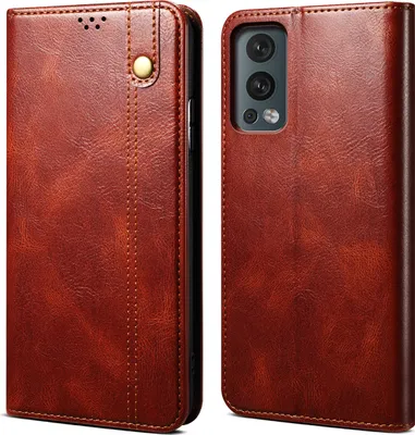 Produktbild von OnePlus Nord 2 5G Hülle, Leder Flip Brieftasche Schutzhülle für OnePlus Nord 2 5G Rot