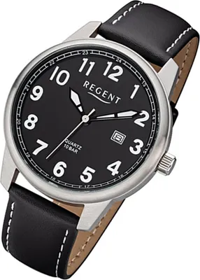 Produktbild von Regent Quarz Armband-Uhr Herren F-1238 Leder Uhr schwarz Lederarmband URF1238