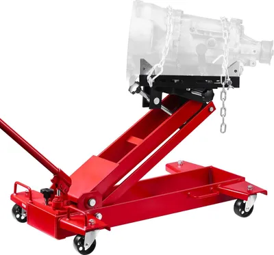 Obrázek produktu pro Zvedák pro manévrování – hydraulický – nízkoprofilový – zdvihová výška 18,5–70 cm – nosnost 1 t – otočná kolečka o 360° – pro těžká břemena – pro garáže a dílny – červený