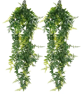 Produktbild von Künstliche Hängepflanzen, 80 cm, künstliche Hängefarne, UV-beständig, Kunststoff, künstliche Hängepflanzen, Kunstpflanzen für drinnen und draußen, Wandtopf, Garten, Balkon, Hochzeit, Heimdekoration