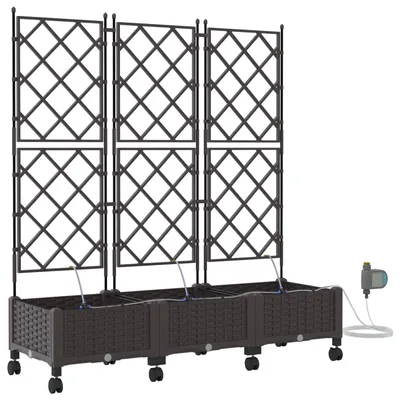 Immagine prodotto di vidaXL Vasi da giardino con sistema di irrigazione e rotelle, set da 3 pezzi, marrone, PP