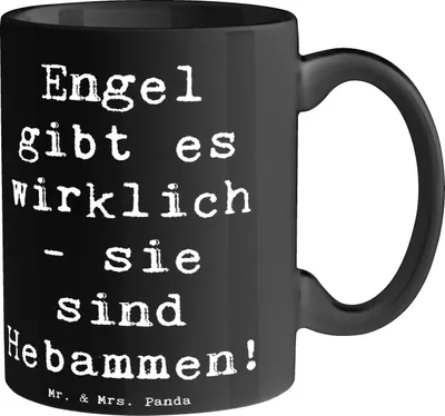 Produktbild von Mr. & Mrs. Panda Kaffeetasse Spruch Hebamme Engel - Schwarz - Geschenk, Danke sagen, besondere Momente, Unterstützung, Liebe, Leben, Vertrauen, Teebecher, Becher, haferl