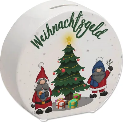 Produktbild von Weihnachtsgeld Spardose mit zwei niedlichen Weihnachtswichteln