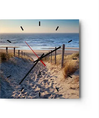 Produktbild von Wanduhr - Quadrat - Glasuhr - Meer Strand Düne - 40x40cm - Schleichendes Uhrwerk - Lautlos - zum Aufhängen bereit - Dekoration Modern - Wanddekoration aus Glas - C3AC40x40-3612