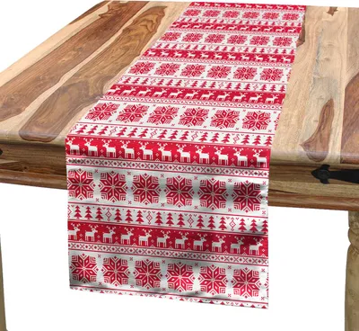 Produktbild von ABAKUHAUS nordisch Tischläufer, Weihnachtsmuster mit künstlerischer Natur Inspirationen skandinavische Kultur Retro, 40 x 180 cm, Pink Weiß
