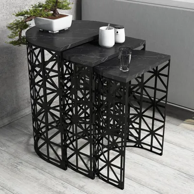 Produktbild von Skye Decor, Stil - Black Marble, Satztisch (3 Stück), Schwarz, 100 % MELAMINBESCHICHTETE SPANPLATTEN, 46 x 33 x 62 cm