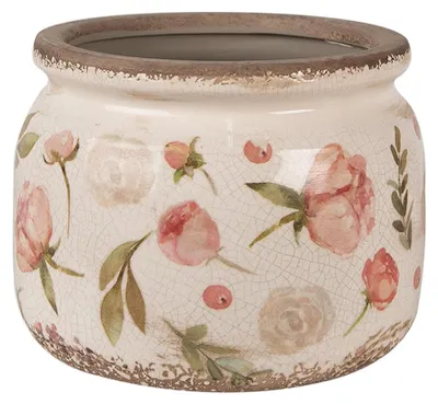 Image de Clayre & Eef Pot de fleurs Ø 20x15 cm Beige Rose Céramique Fleurs