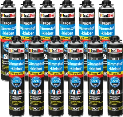 Produktbild von Isolbau B2 Dämmstoffkleber - 12 x 750 ml Perimeterkleber für EPS- & XPS-Platten - 1K PolyurethanKlebeschaum für Dämmung und Isolieren
