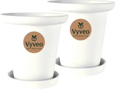 Image de Vyveo - Pot de fleurs Skara avec soucoupe - Lot de 2 - Blanc - 13 x 13