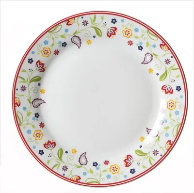 Produktbild von Flirt by R&B 018813 Doppio Shanti Speiseteller mit Paisley-Muster, Ø 27 cm, Porzellan, weiß/rot/grün