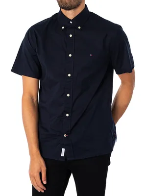 Produktbild von Tommy Hilfiger Herren Kurzärmliges Hemd aus Flex-Popeline, Blau