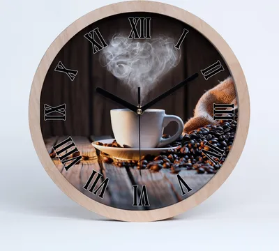 Produktbild von Holzuhr 30fi cm wanduhr - schwarze Spitzen - Tasse Kaffee