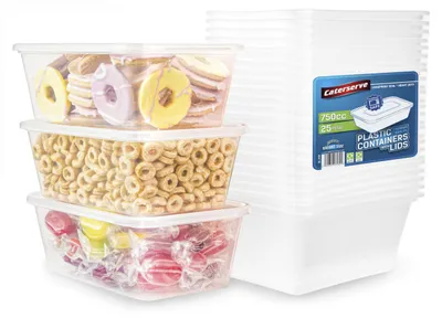 25 Kunststoffbehälter 750 ml mit Deckel, mikrowellengeeignet