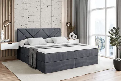 Produktbild von ALTDECOR Boxspringbett mit Multipocket-Matratze H4 (20 cm hoch) mit + PUR + Kokosmatte, Topper (5 cm hoch), Polsterbett mit Kopfteil und Bettkasten - BARWA - 180x200 - Dunkelgrau Samt